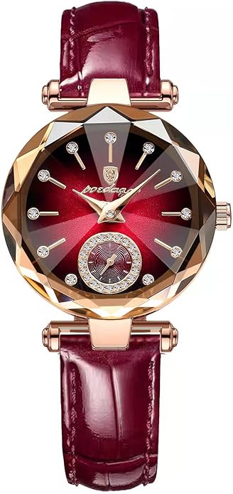 POEDAGAR Luxury Women's Watch – Diamond Dial Quartz Analog Wristwatch, Waterproof Stainless Steel with Leather Band